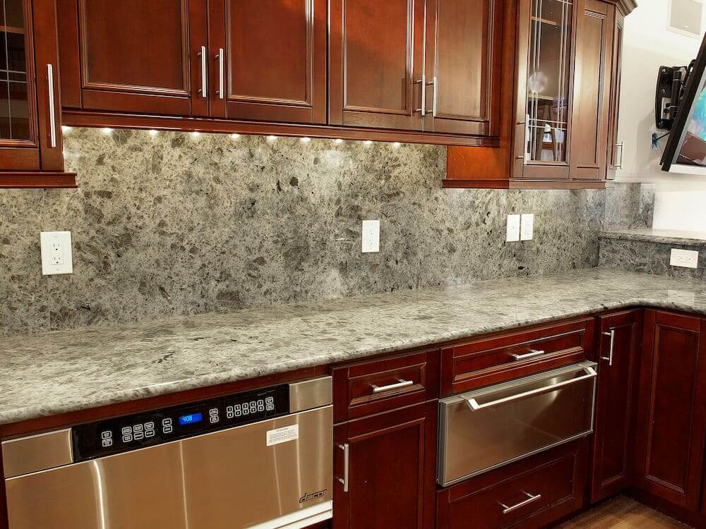 Granite backsplash in the kitchen