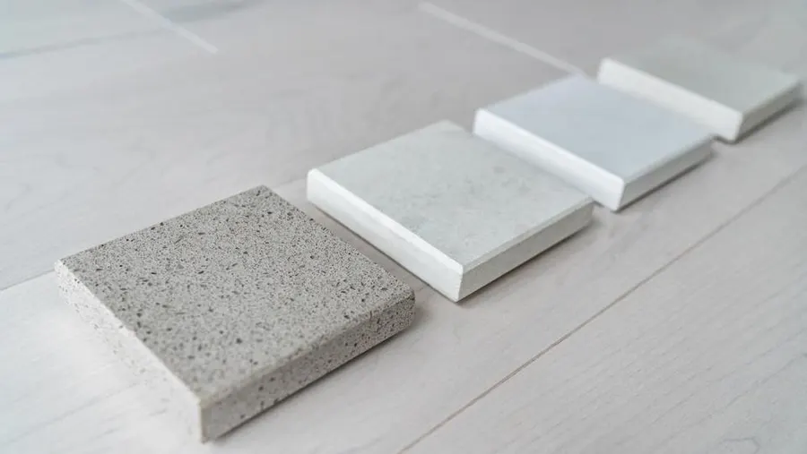 square tiles comparing quartz with natural stone