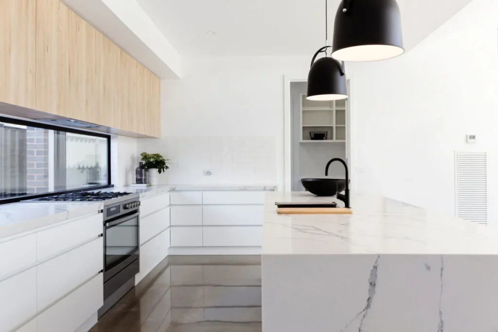 White colored granite used as kitchen countertop