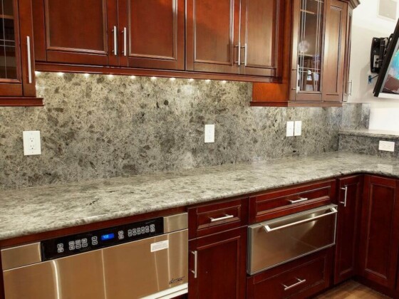 Granite backsplash in the kitchen