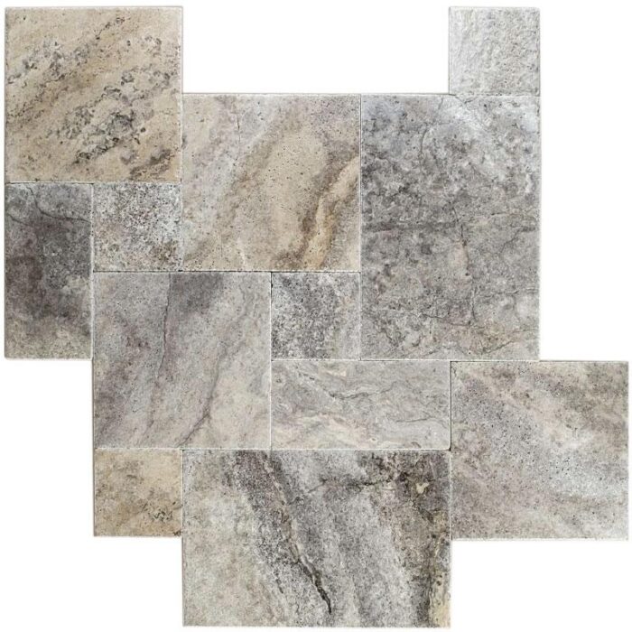 Silver Tumbled Travertine French Pattern