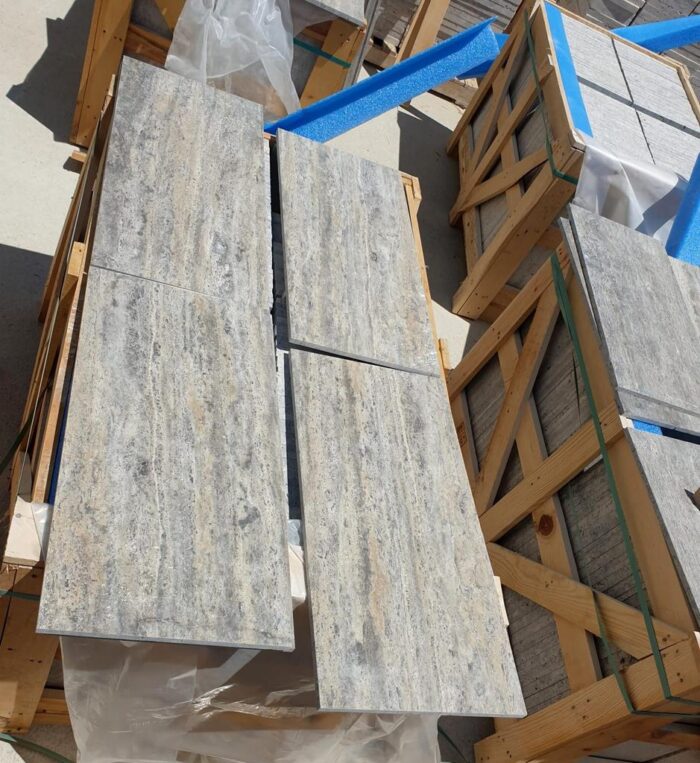 Vein cut silver travertine honed