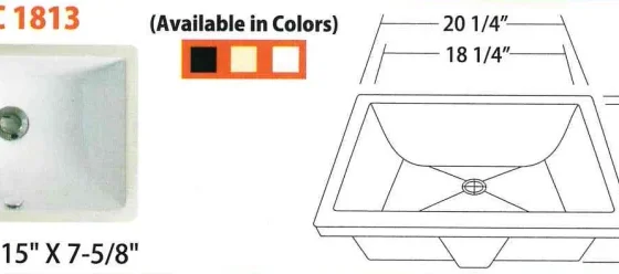 Rectangular sink diagram showing measurements and colors