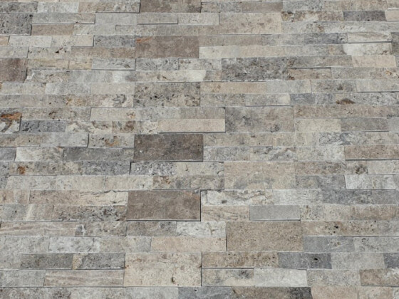 Gray beige stacked travertine tile mosaic