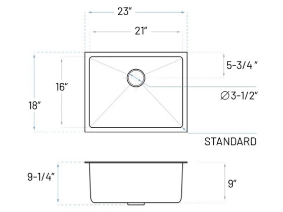 MU 2318 sink side view dimensions