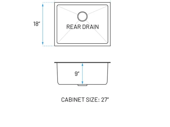 MU 2318 sink top view dimensions