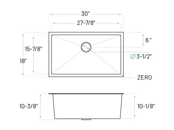 MU3018-10 sink side view dimensions
