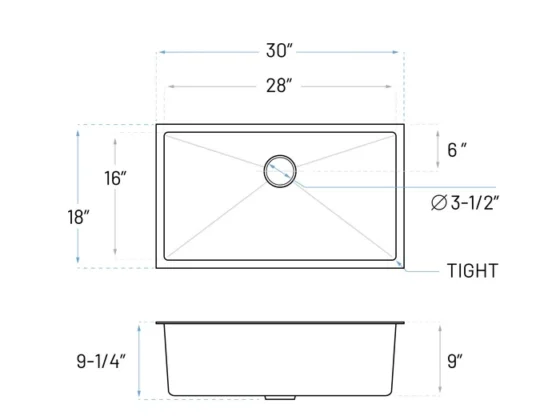 MU 3018 sink side view dimensions