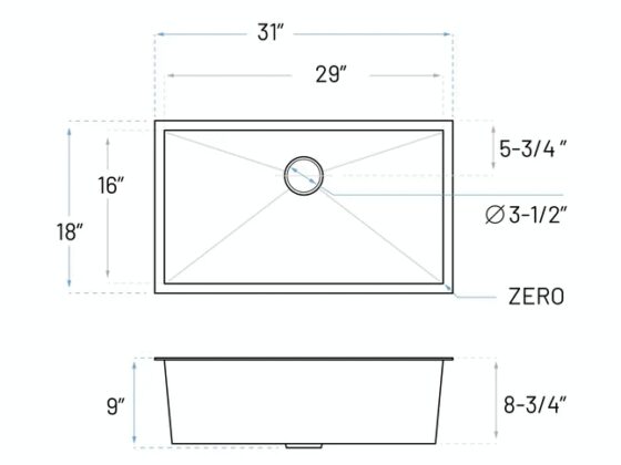 MUKH-3118-9-S-R0 sink side view dimensions