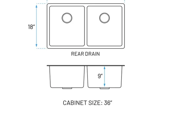 MUKH-3218-9-D-R20 sink top view dimensions