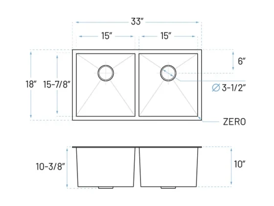 MUKH-3318-10-D-R0 sink side view dimensions