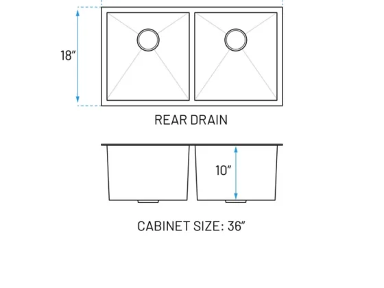 MUKH-3318-10-D-R0 sink top view dimensions