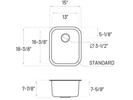 MUKSN-1518-8-S sink side view dimensions