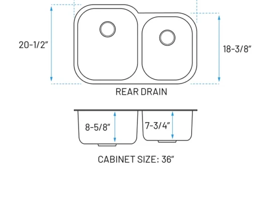 MUKSN-2132-9-D sink top view dimensions