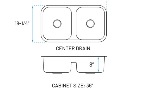 MULD-3218 sink top view dimensions