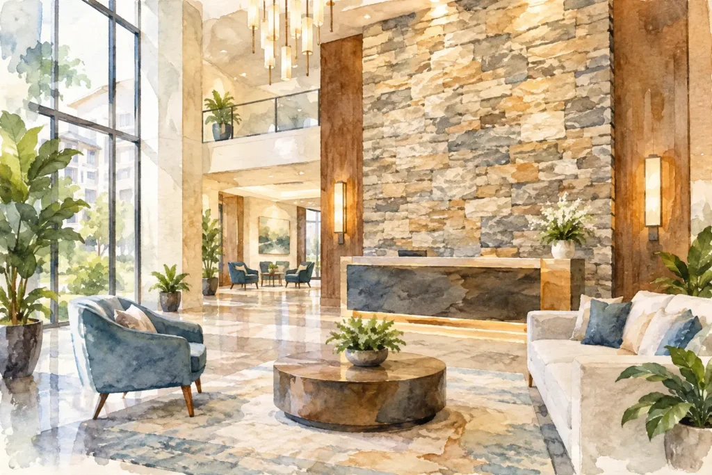 A Multifamily Lobby Stonework Example That Lasts