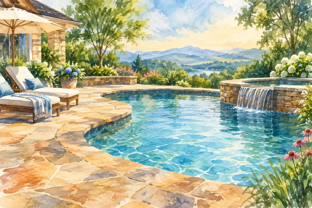 Natural Stone Pool Deck Design for NC Summers