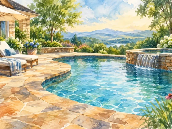 Natural Stone Pool Deck Design for NC Summers