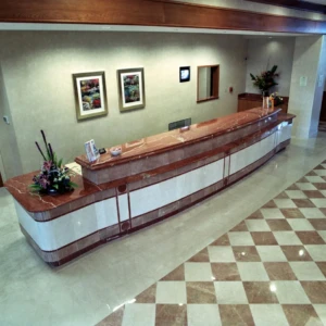 Marble hotel reception desk and lobby