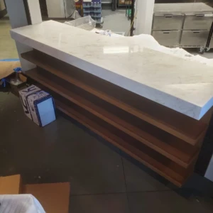 Marble countertop on wooden slatted base