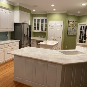Spacious kitchen with Carrara marble island