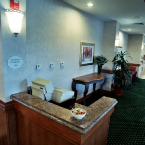 Hotel reception desk with candy bowl